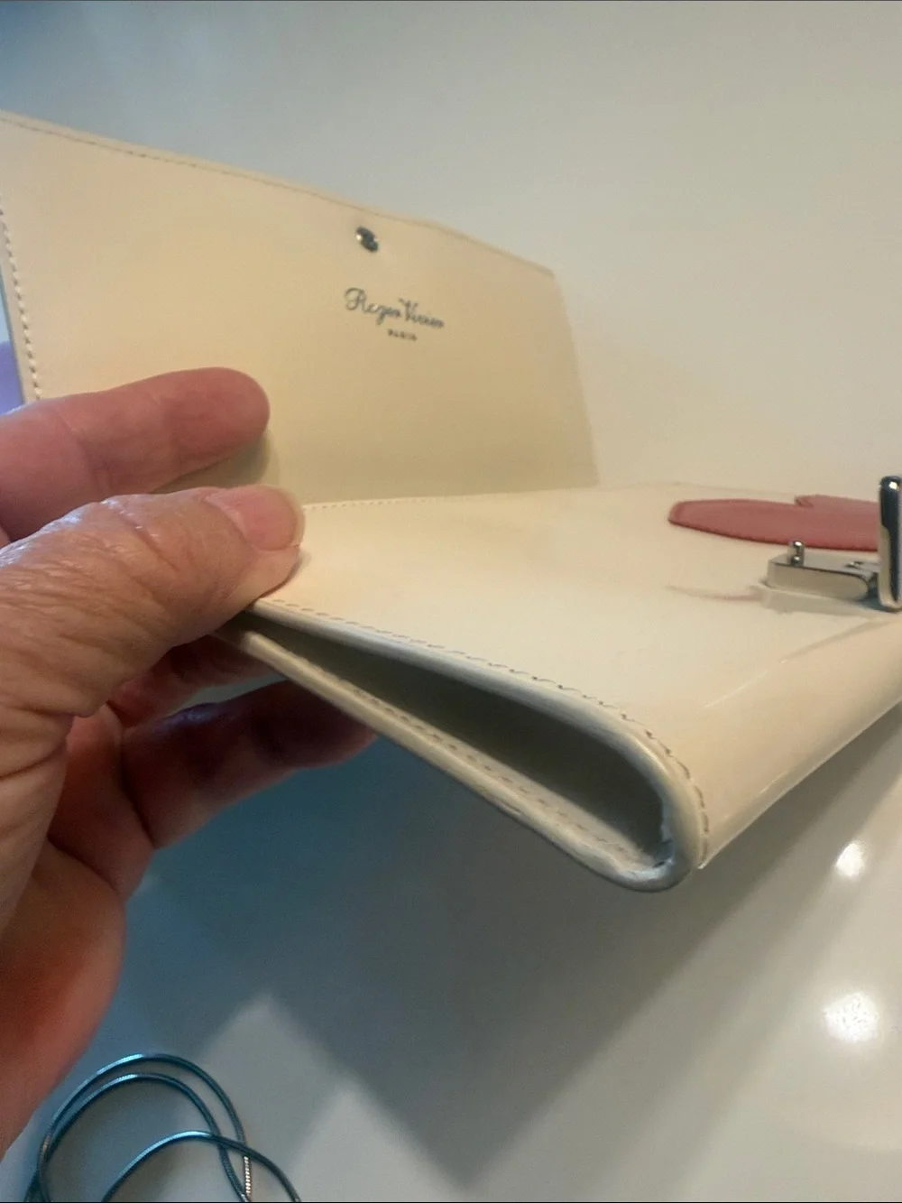 Roger Vivier Cream Leather Wallet with Black 'Love' Applique and Red Heart